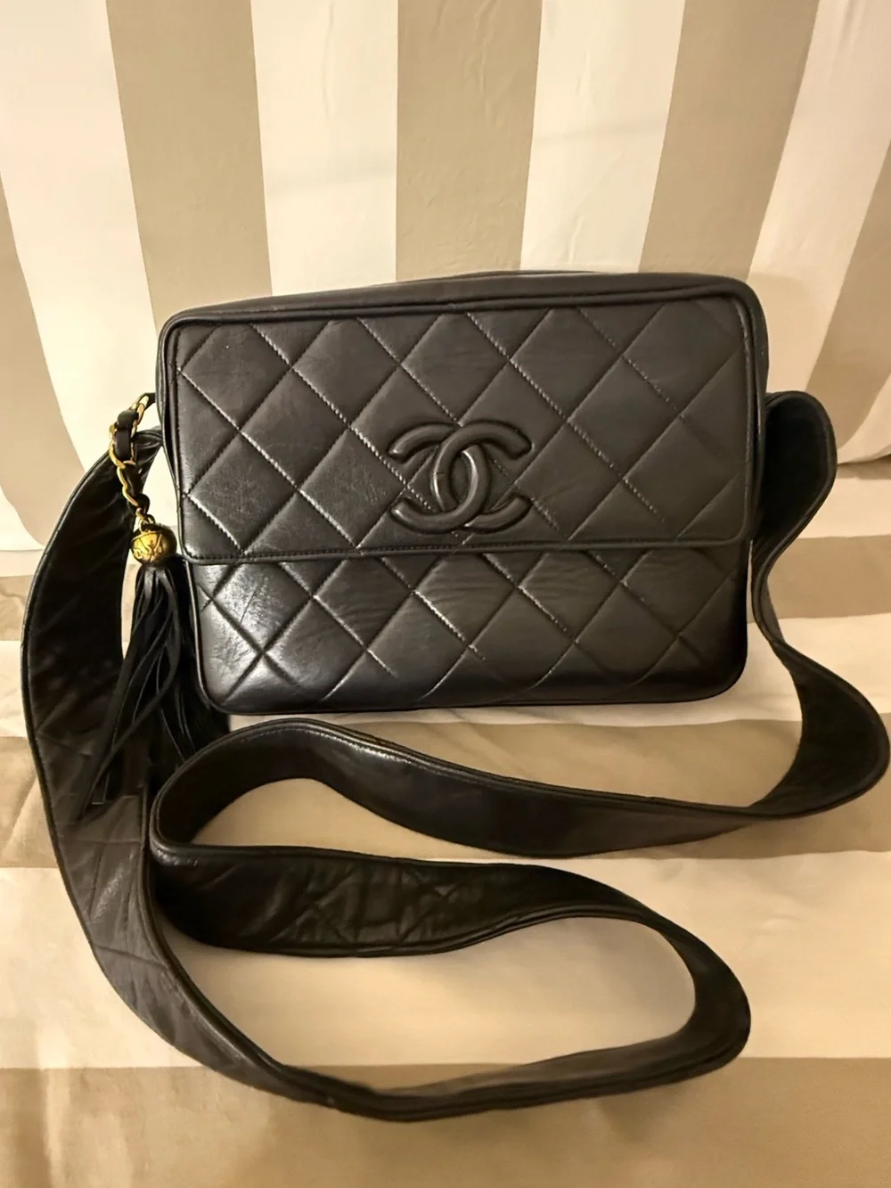 CHANEL Black Leather Zipper Pouch with Gold-Tone Hardware